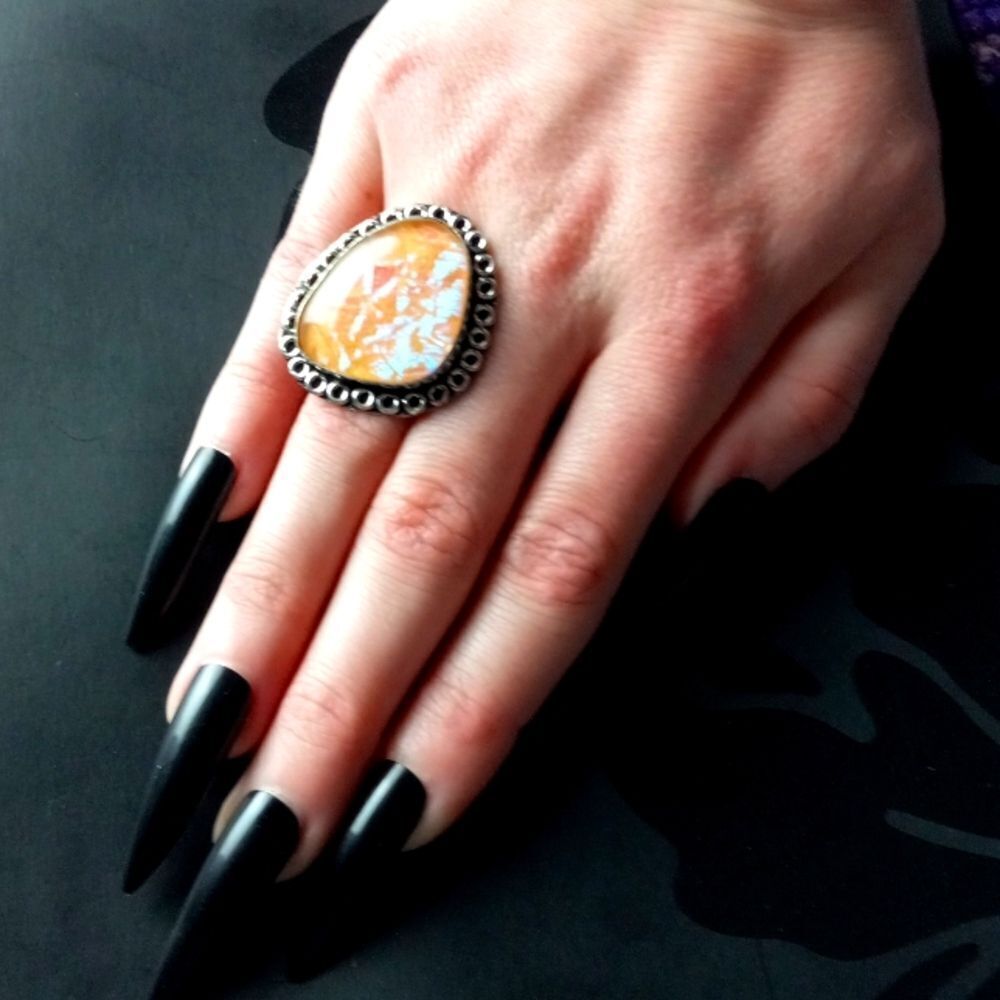 Gorgeous Large Dichroic Glass Ring Size 6